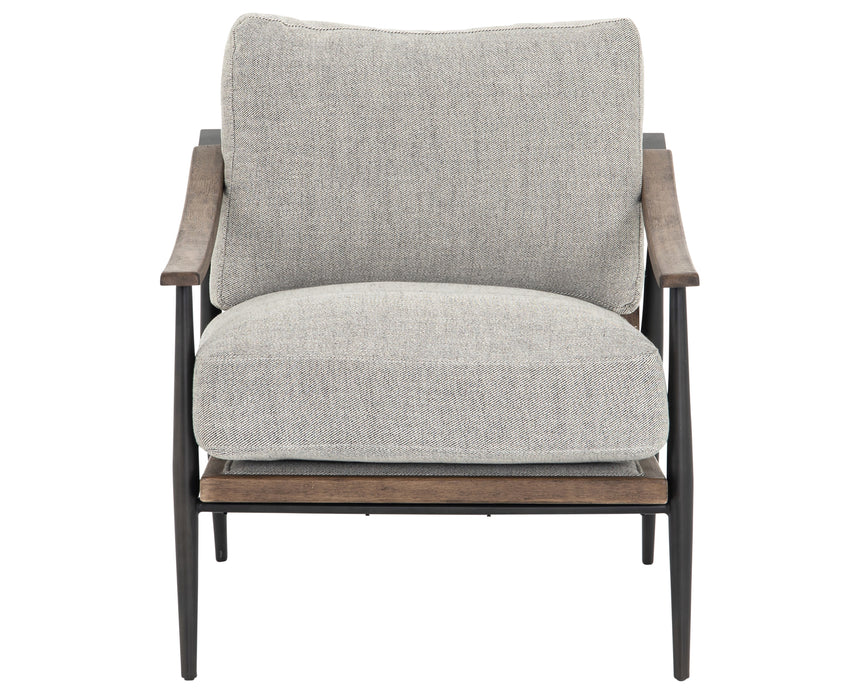 Gabardine Grey Fabric & Distressed Natural Parawood with Gunmetal Iron | Kennedy Chair | Valley Ridge Furniture