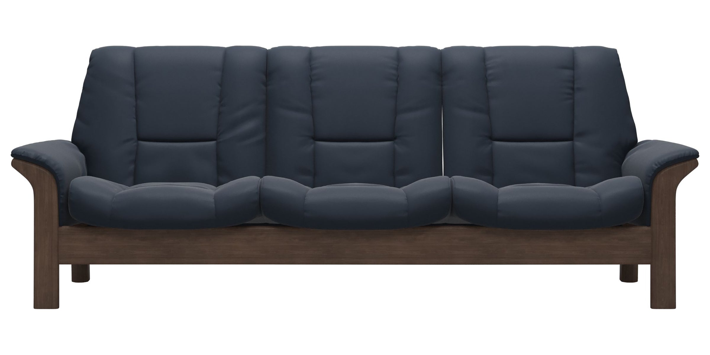 Paloma Leather Oxford Blue and Walnut Base | Stressless Buckingham 3-Seater Low Back Sofa | Valley Ridge Furniture