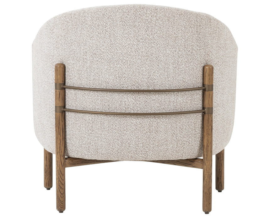 Astor Stone Fabric & Distressed Natural Oak with Aged Bronze Iron | Enfield Chair | Valley Ridge Furniture