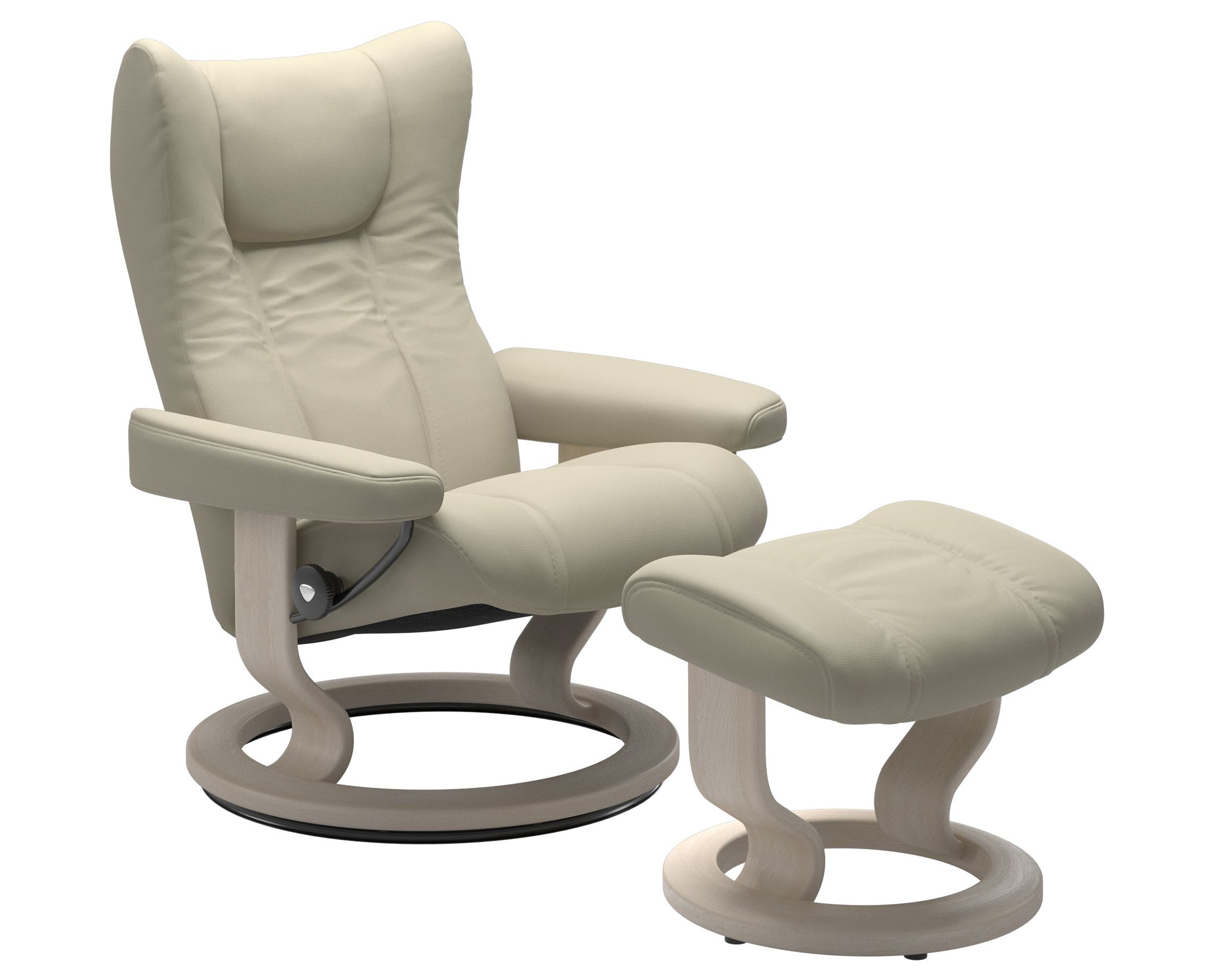Paloma Leather Light Grey S/M/L and Whitewash Base | Stressless Wing Classic Recliner | Valley Ridge Furniture