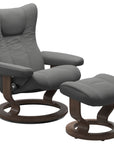 Paloma Leather Neutral Grey S/M/L and Walnut Base | Stressless Wing Classic Recliner | Valley Ridge Furniture