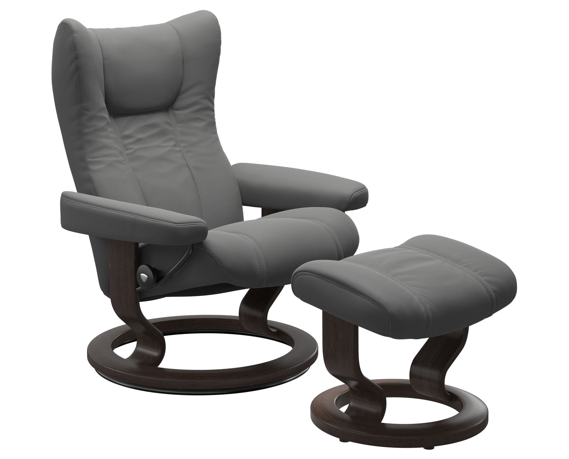 Paloma Leather Neutral Grey S/M/L and Wenge Base | Stressless Wing Classic Recliner | Valley Ridge Furniture