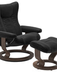 Paloma Leather Black S/M/L and Walnut Base | Stressless Wing Classic Recliner | Valley Ridge Furniture