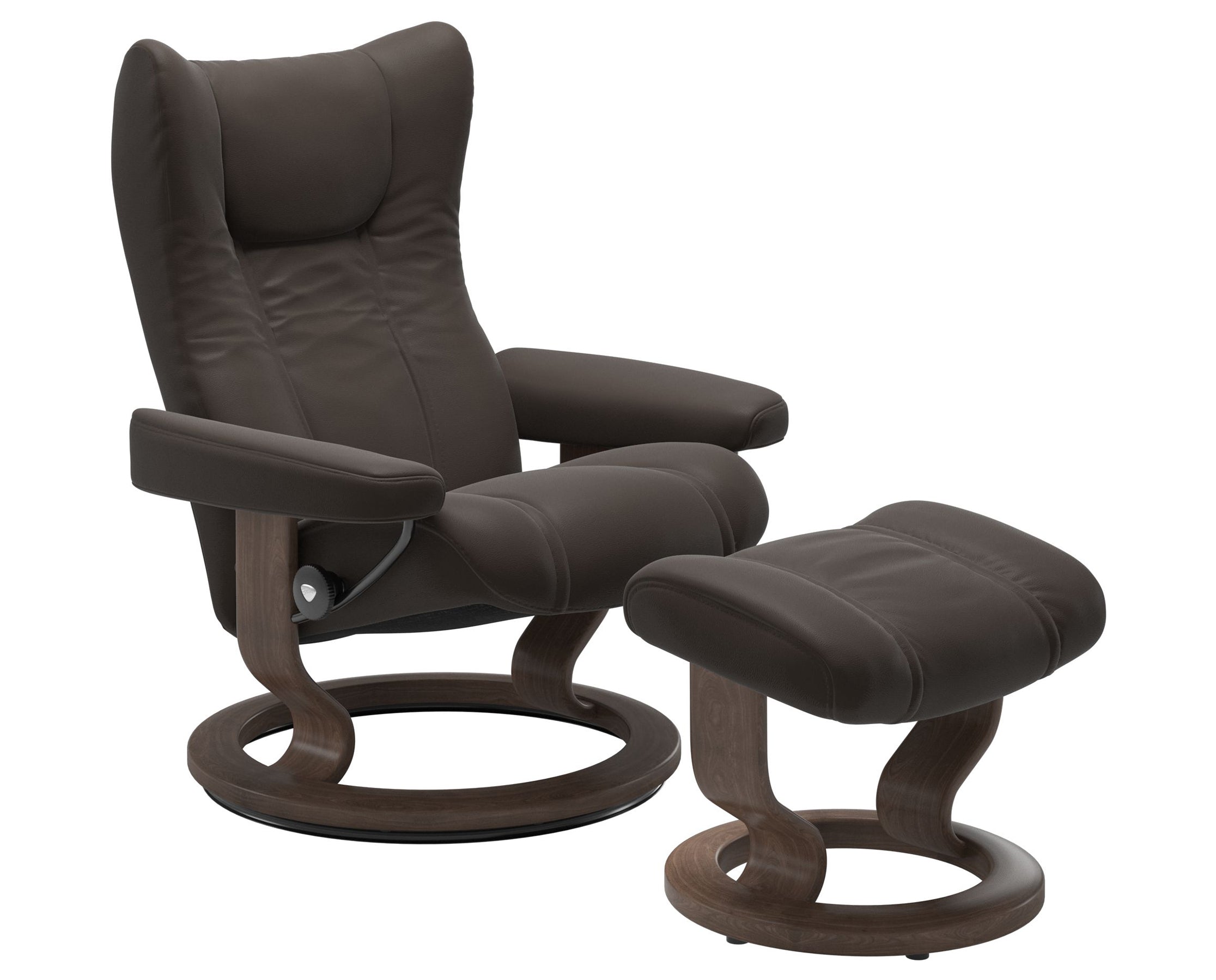 Paloma Leather Chestnut S/M/L and Walnut Base | Stressless Wing Classic Recliner | Valley Ridge Furniture