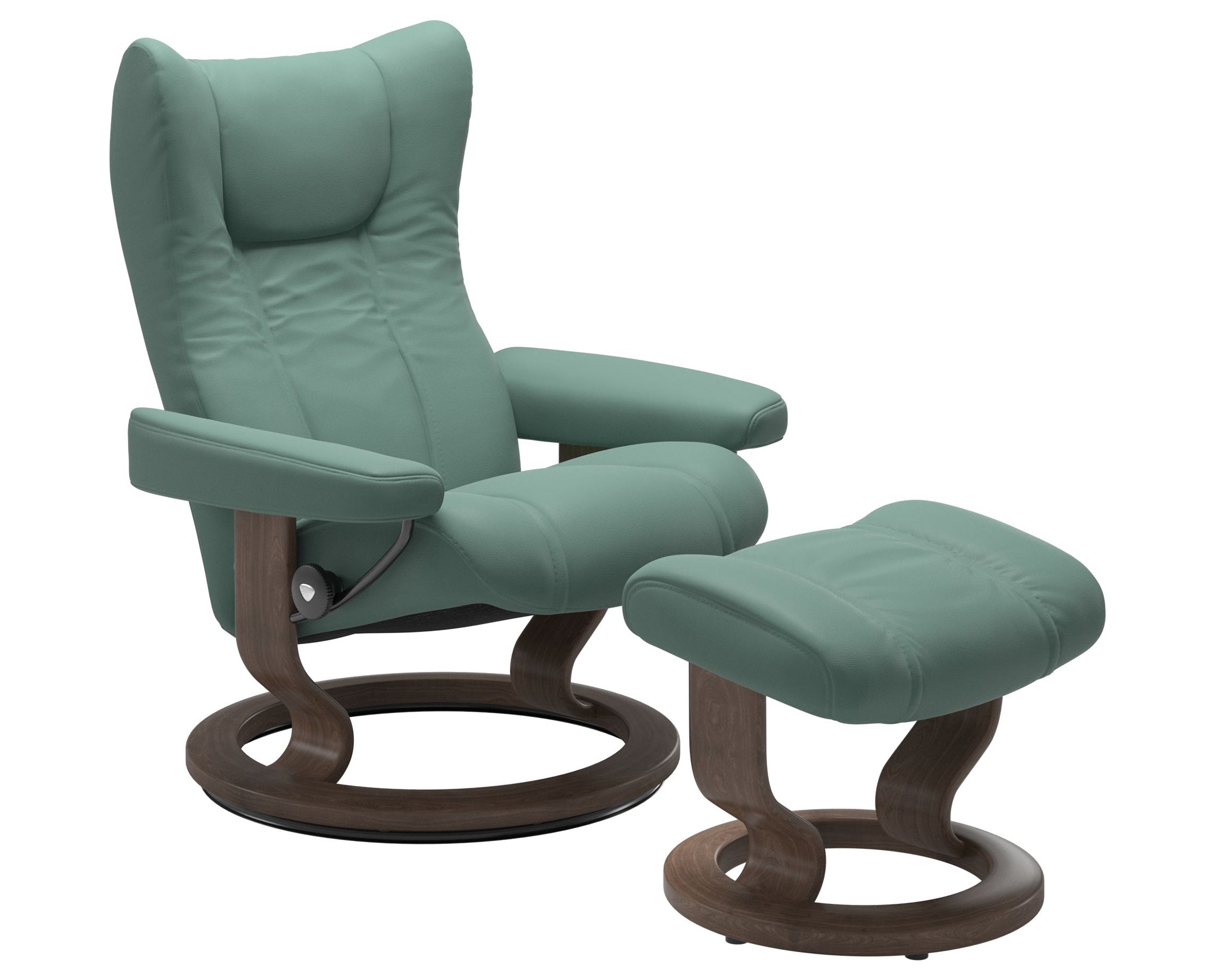 Paloma Leather Aqua Green S/M/L and Walnut Base | Stressless Wing Classic Recliner | Valley Ridge Furniture