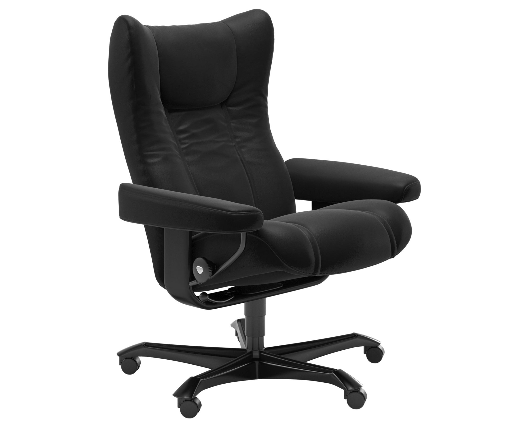 Paloma Leather Black M and Black Base | Stressless Wing Home Office Chair | Valley Ridge Furniture