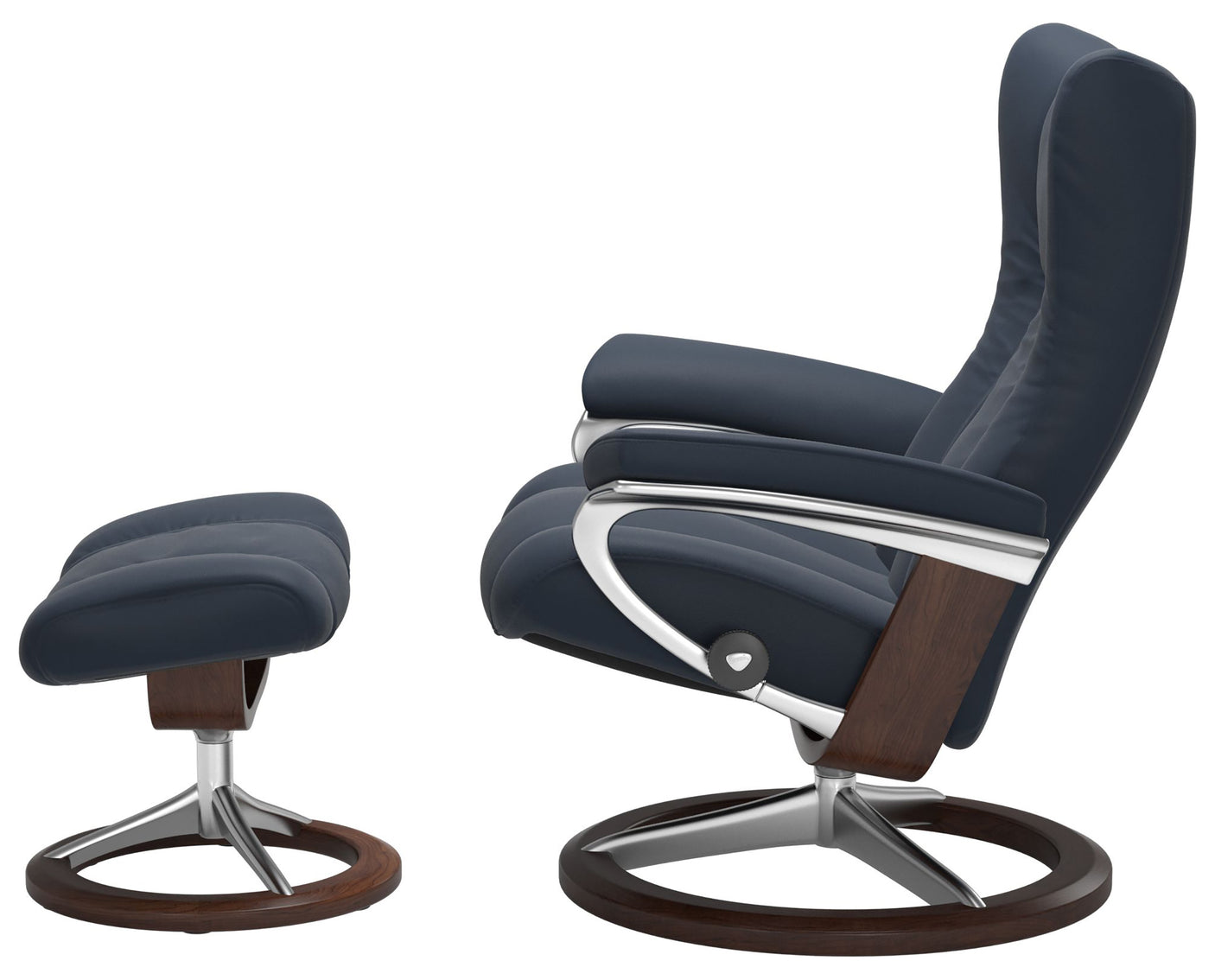 Paloma Leather Oxford Blue M/L & Brown Base | Stressless Wing Signature Recliner | Valley Ridge Furniture
