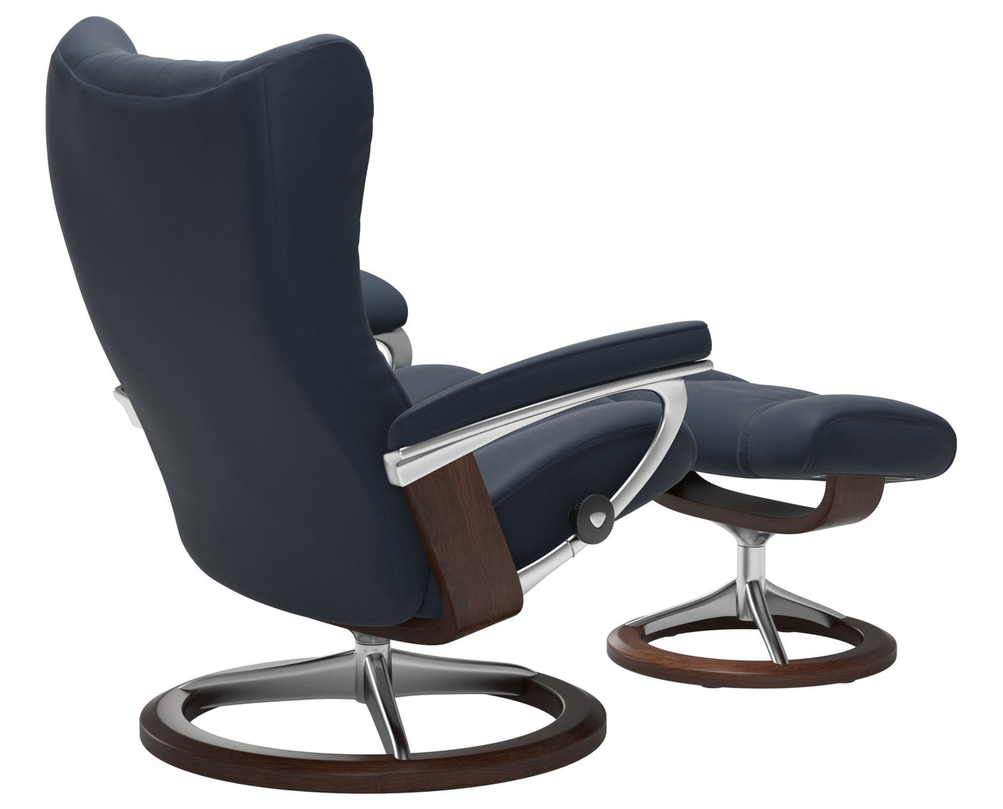 Paloma Leather Oxford Blue M/L & Brown Base | Stressless Wing Signature Recliner | Valley Ridge Furniture