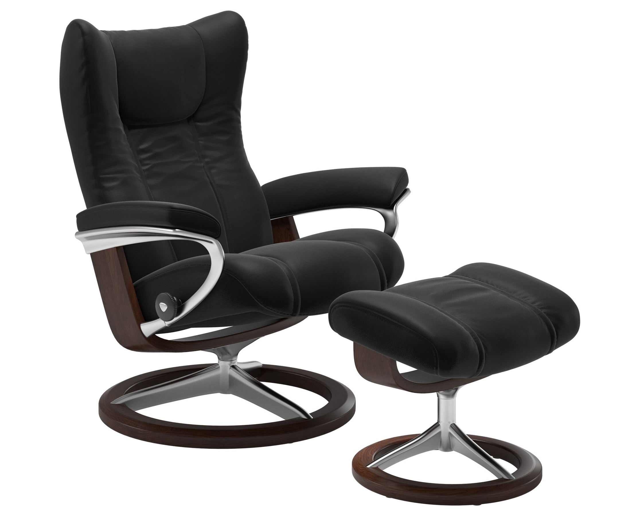 Paloma Leather Black S/M/L and Brown Base | Stressless Wing Signature Recliner | Valley Ridge Furniture