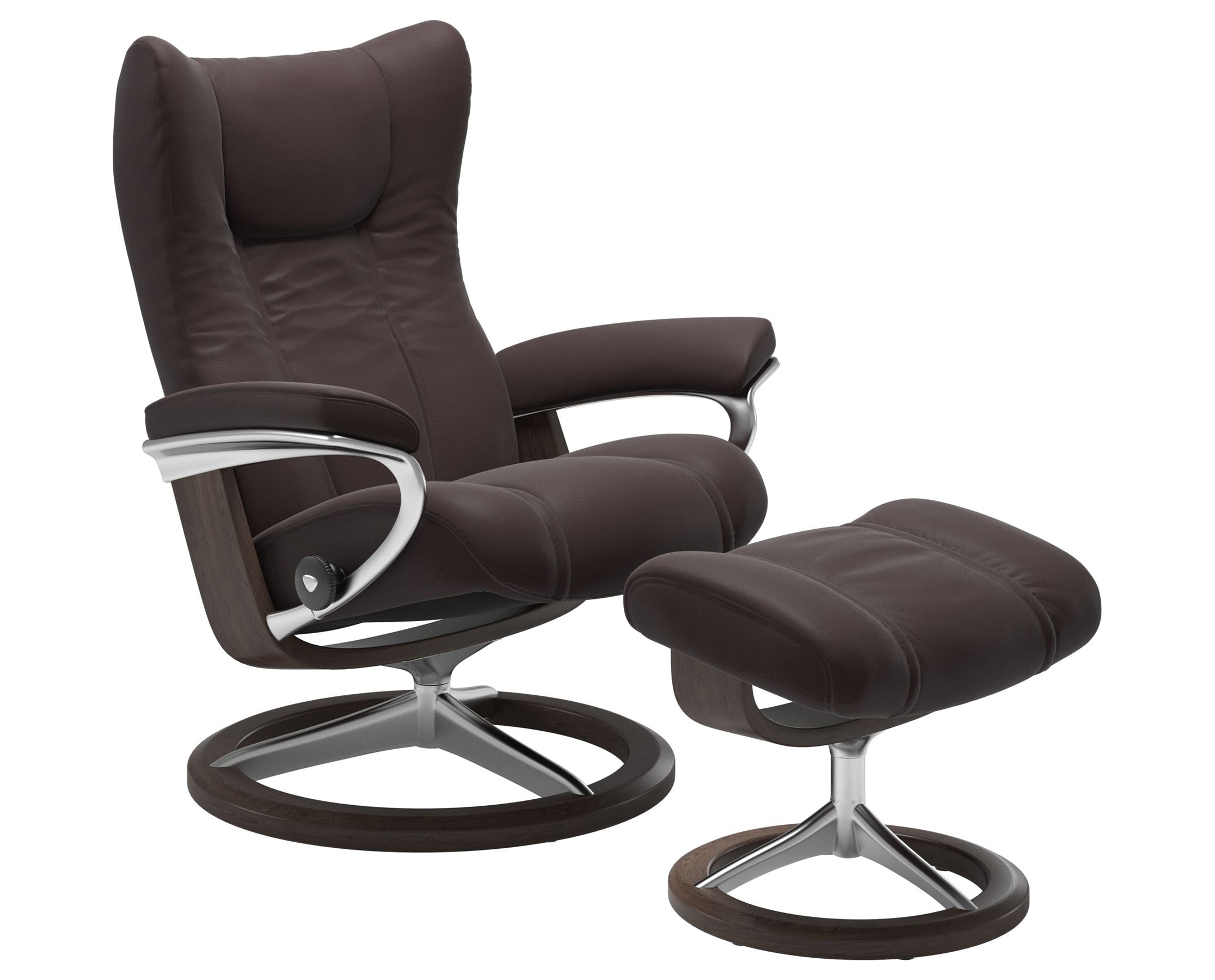 Paloma Leather Chocolate S/M/L and Wenge Base | Stressless Wing Signature Recliner | Valley Ridge Furniture