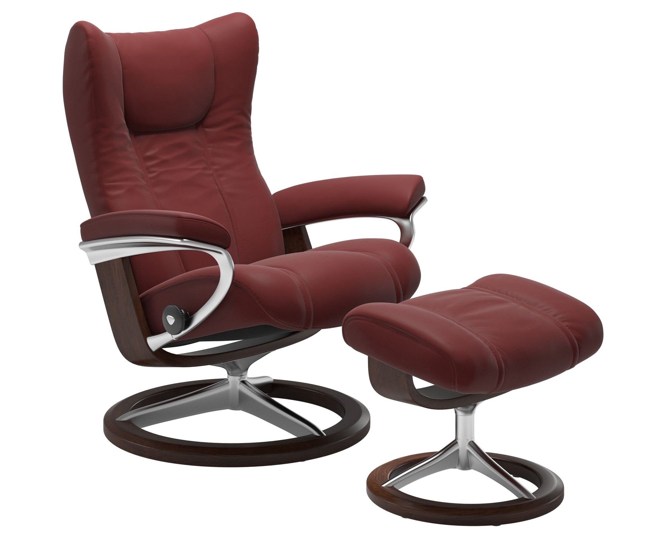 Paloma Leather Cherry S/M/L and Brown Base | Stressless Wing Signature Recliner | Valley Ridge Furniture