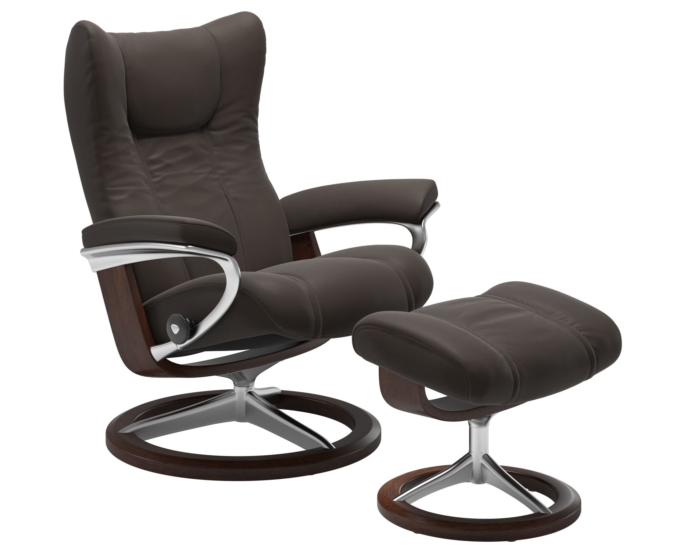 Paloma Leather Chestnut S/M/L and Brown Base | Stressless Wing Signature Recliner | Valley Ridge Furniture