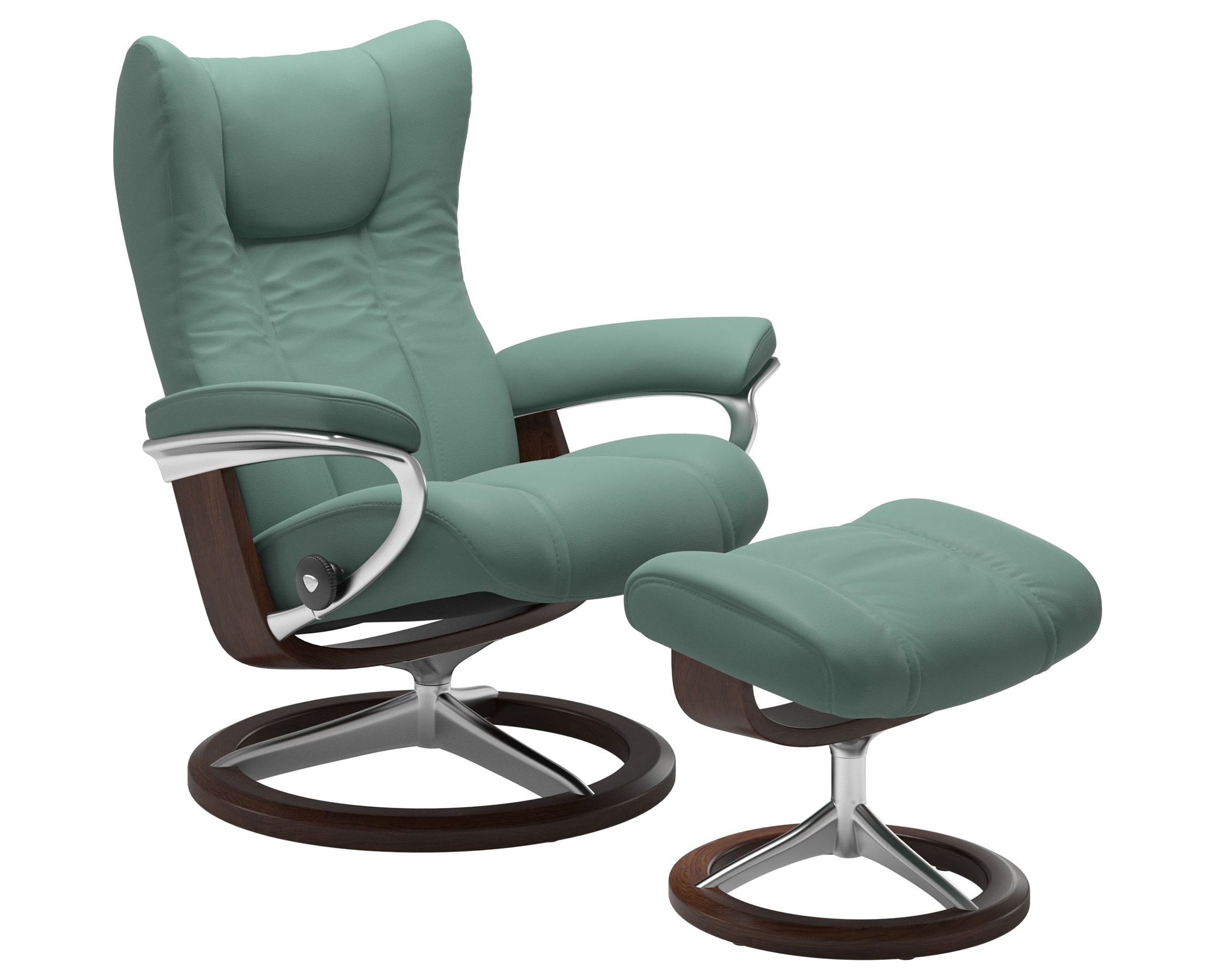 Paloma Leather Aqua Green S/M/L and Brown Base | Stressless Wing Signature Recliner | Valley Ridge Furniture