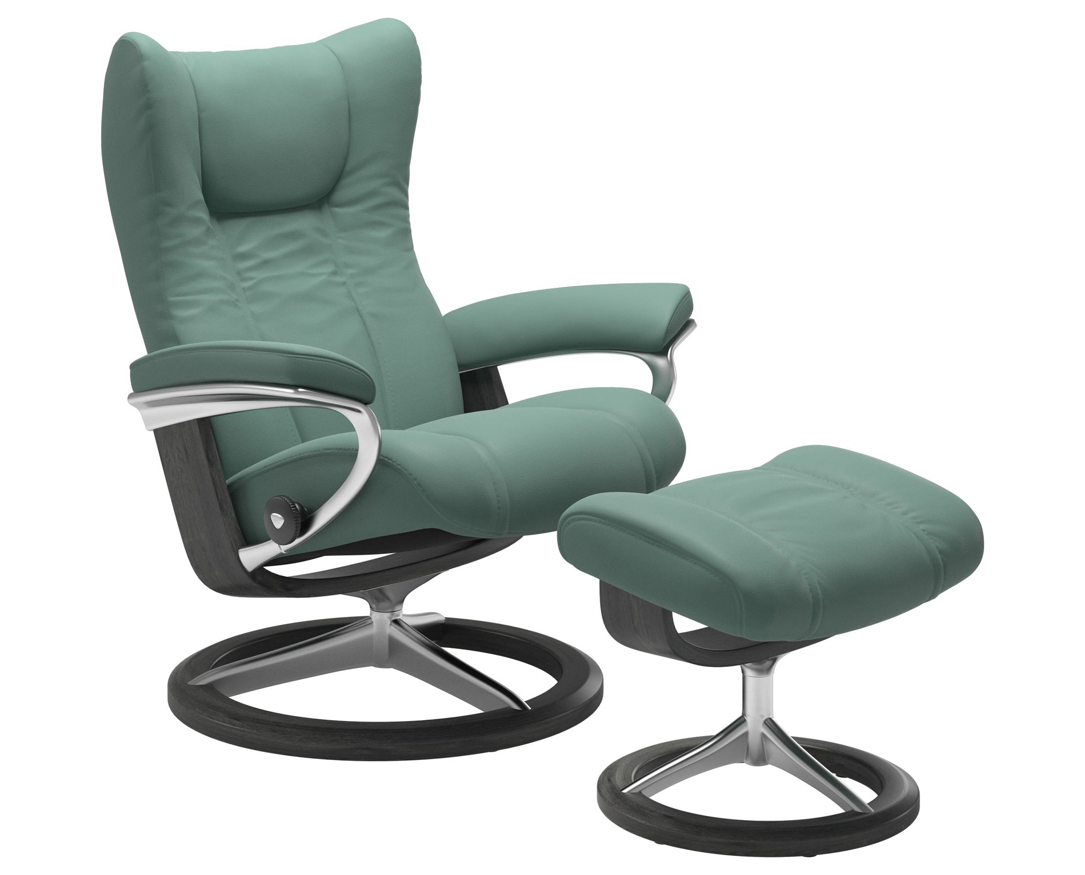 Paloma Leather Aqua Green S/M/L and Grey Base | Stressless Wing Signature Recliner | Valley Ridge Furniture