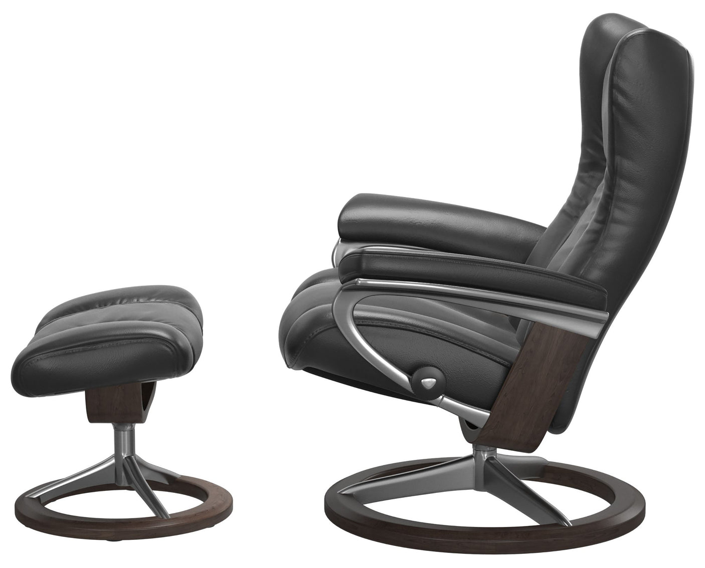 Pioneer Leather Black S & Wenge Base | Stressless Wing Signature Recliner | Valley Ridge Furniture