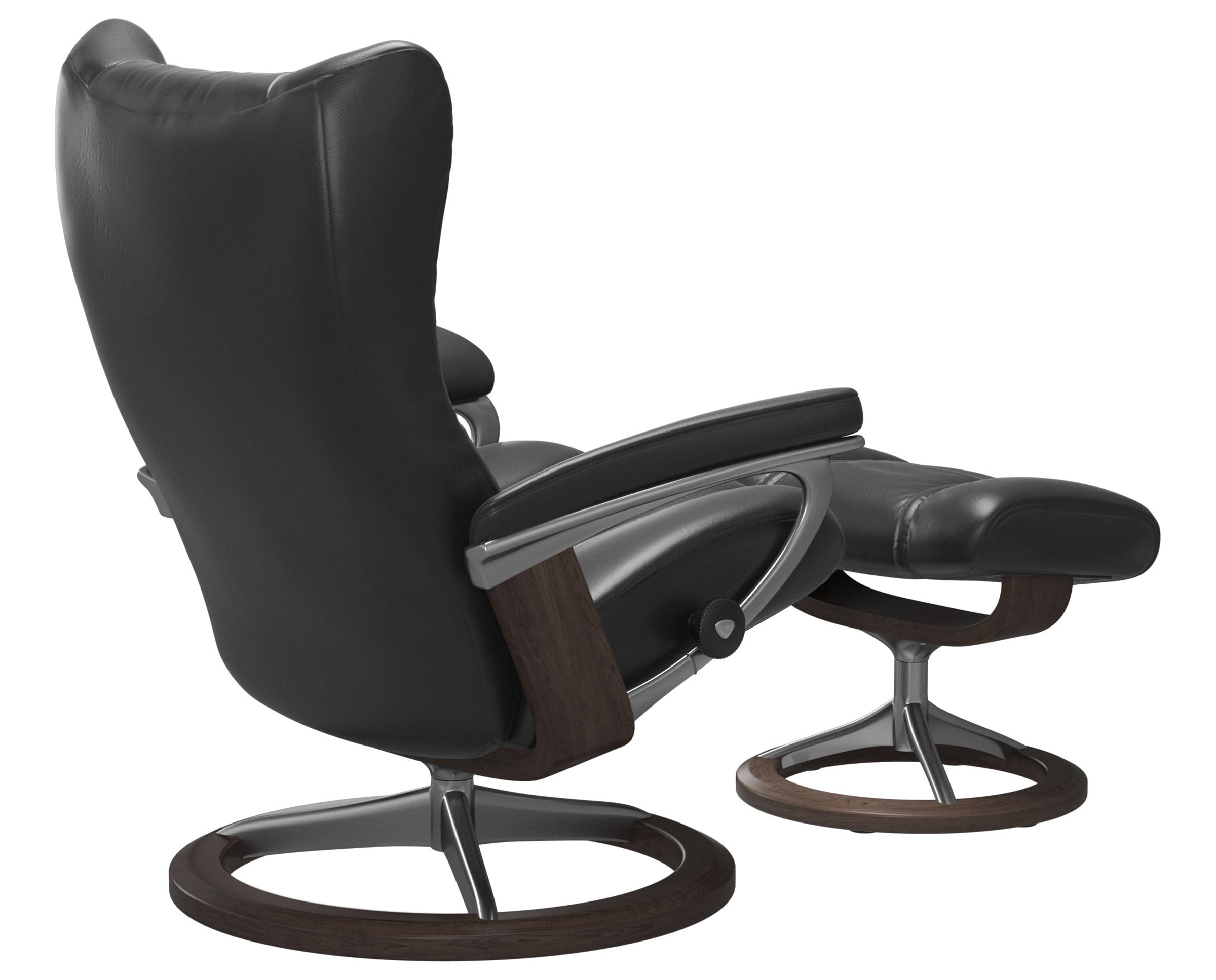 Pioneer Leather Black S &amp; Wenge Base | Stressless Wing Signature Recliner | Valley Ridge Furniture