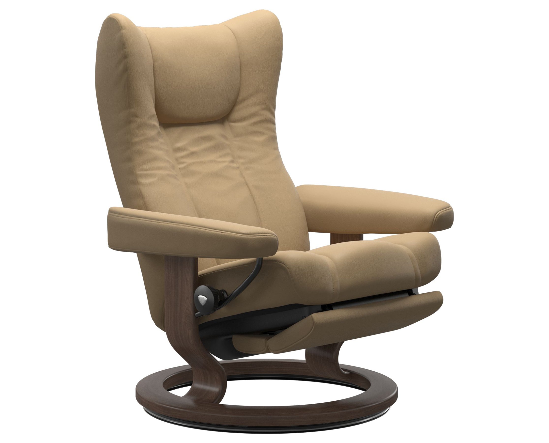 Paloma Leather Sand M/L &amp; Walnut Base | Stressless Wing Classic Power Recliner | Valley Ridge Furniture