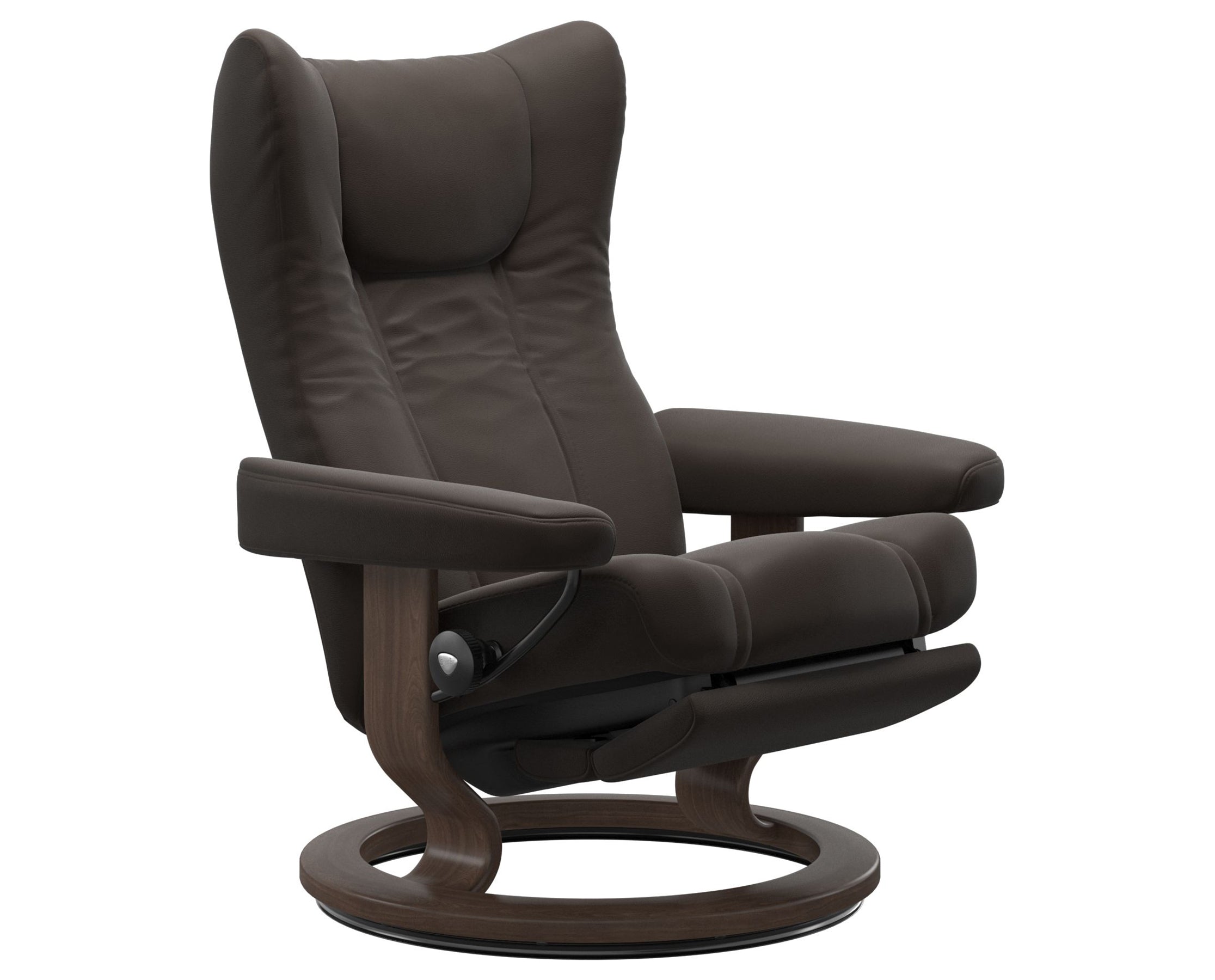 Paloma Leather Chestnut M/L &amp; Walnut Base | Stressless Wing Classic Power Recliner | Valley Ridge Furniture