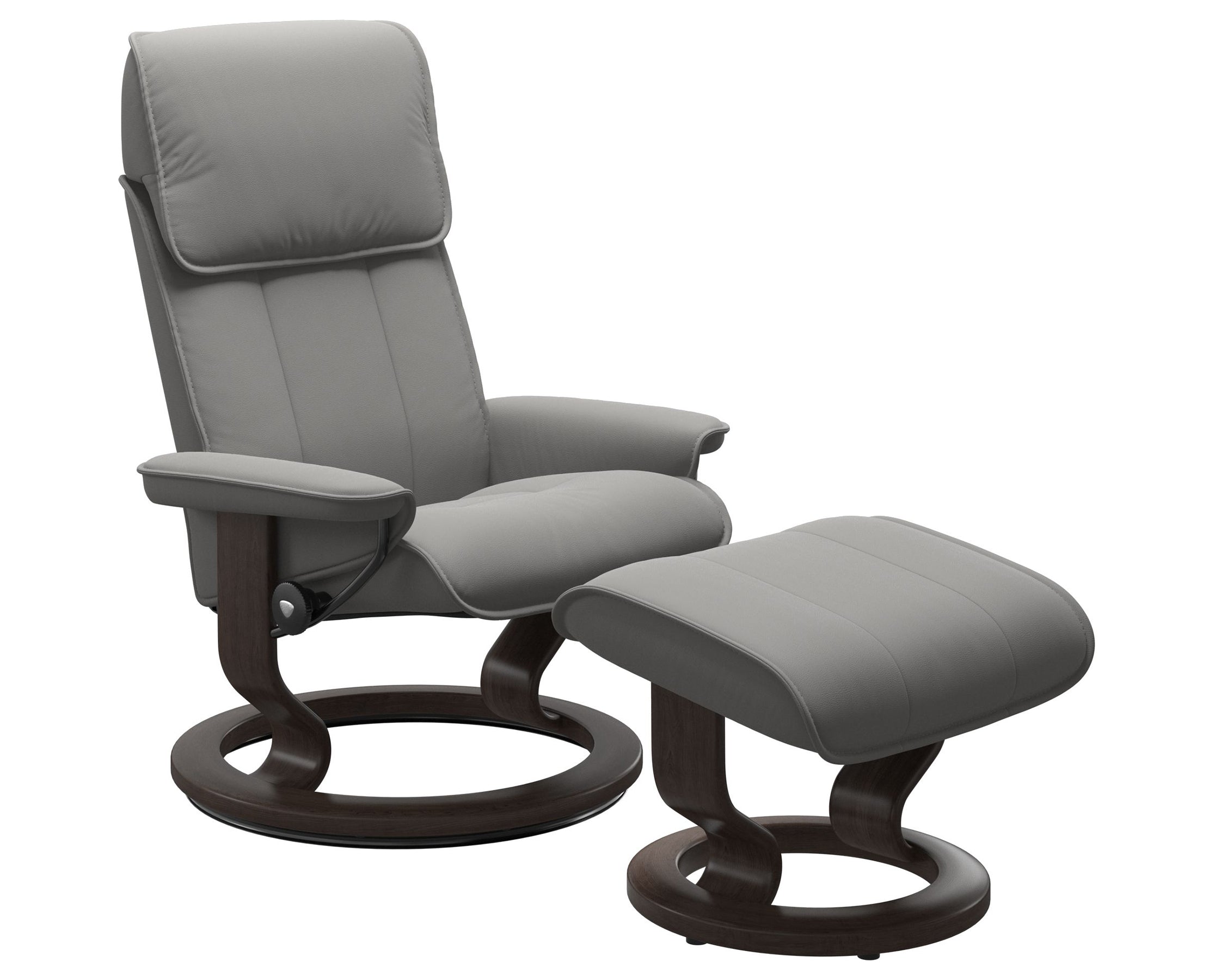 Paloma Leather Silver Grey M/L and Wenge Base | Stressless Admiral Classic Recliner | Valley Ridge Furniture