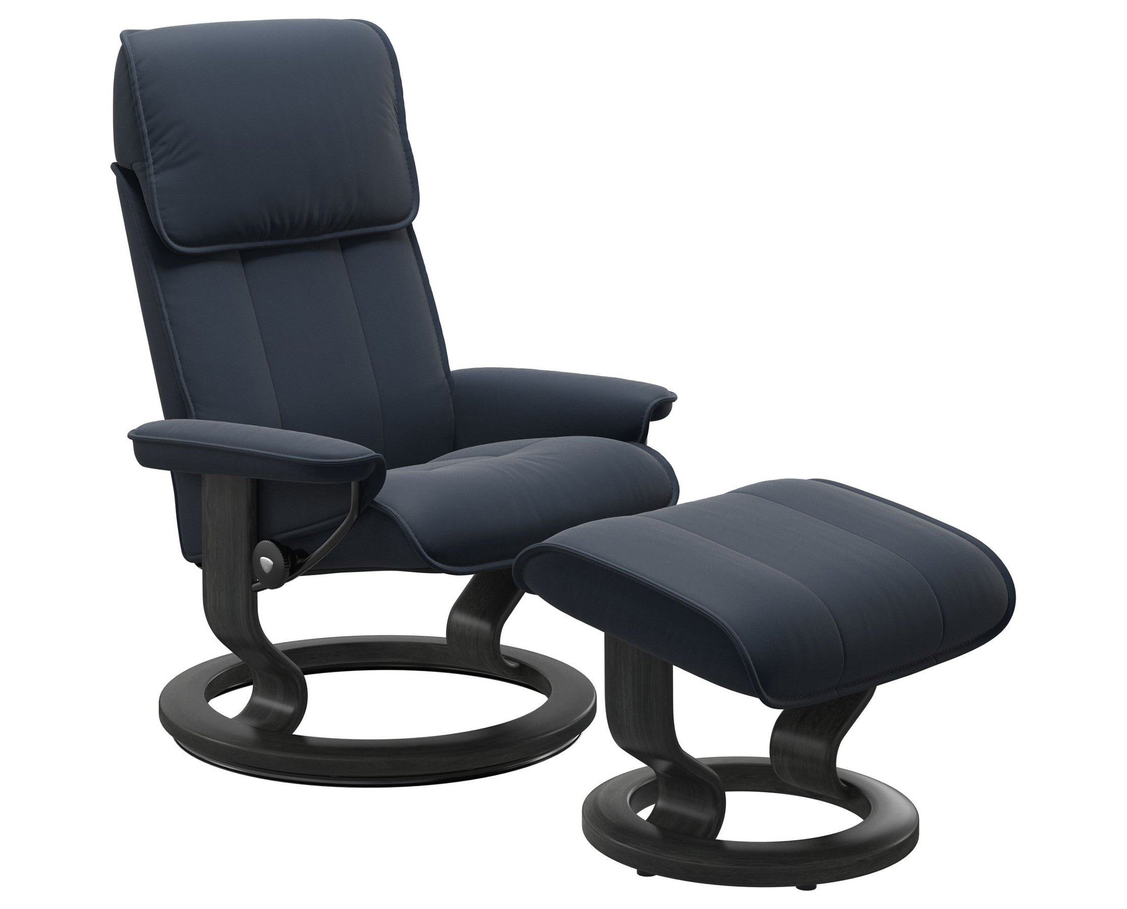 Paloma Leather Oxford Blue M/L and Grey Base | Stressless Admiral Classic Recliner | Valley Ridge Furniture