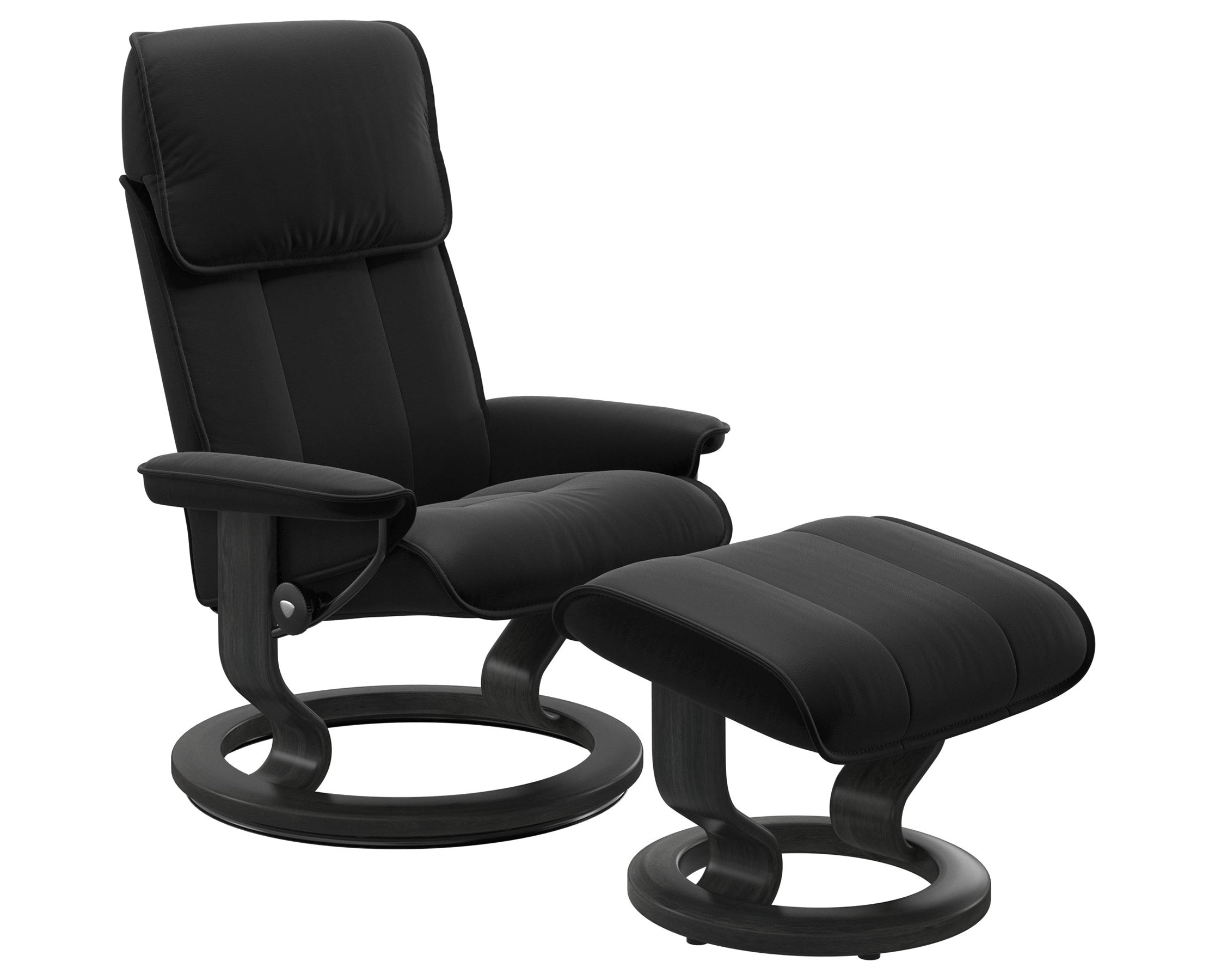 Paloma Leather Black M/L and Grey Base | Stressless Admiral Classic Recliner | Valley Ridge Furniture