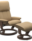 Paloma Leather Sand M/L and Walnut Base | Stressless Admiral Classic Recliner | Valley Ridge Furniture