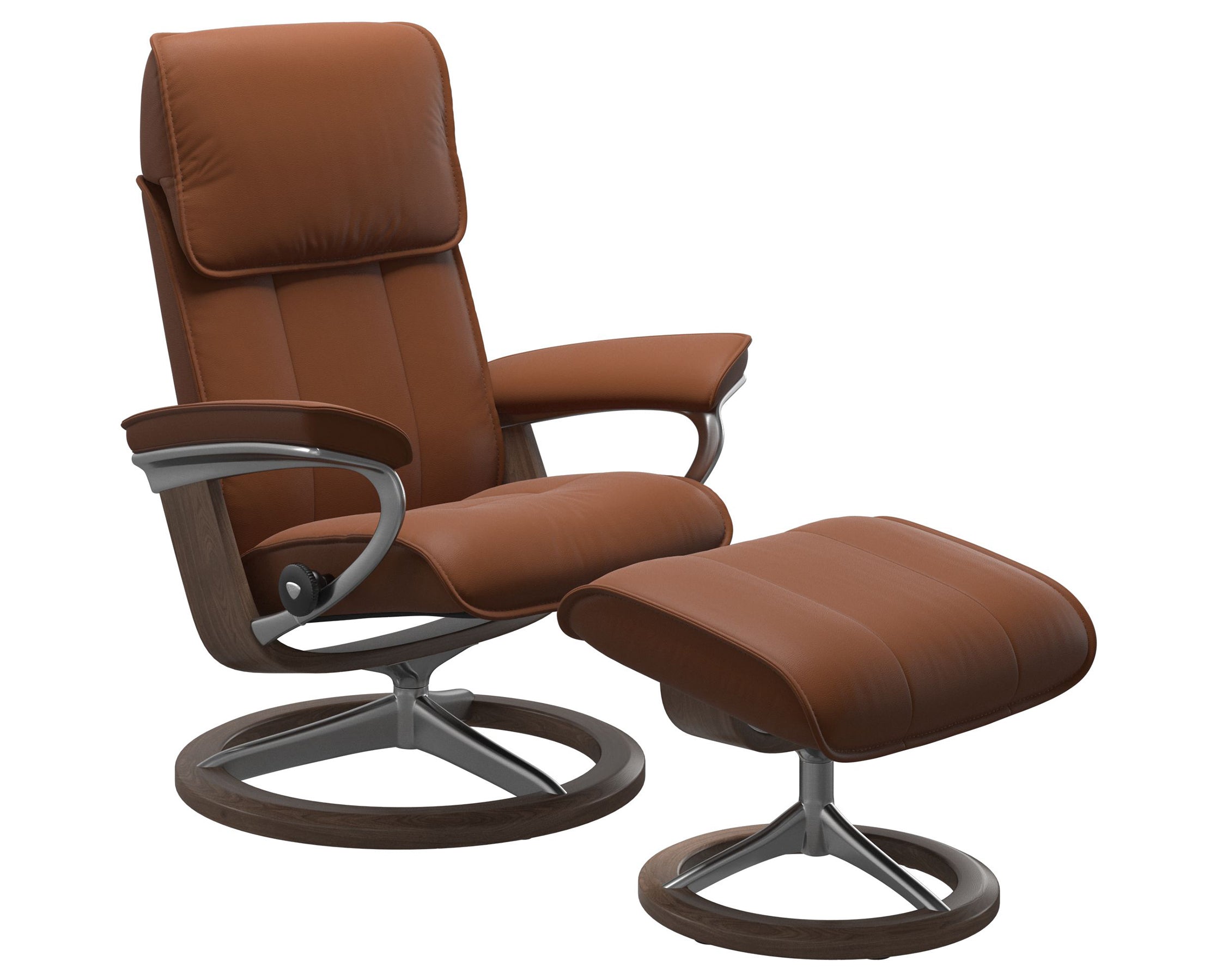 Paloma Leather New Cognac M/L and Walnut Base | Stressless Admiral Signature Recliner | Valley Ridge Furniture