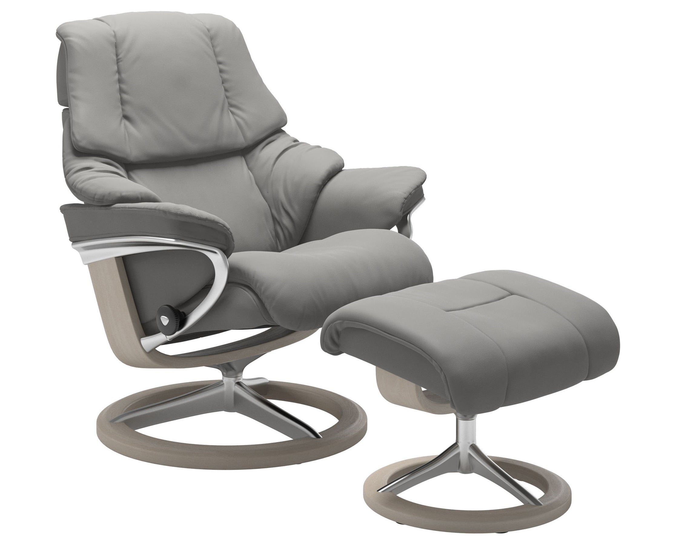Paloma Leather Silver Grey S/M/L and Whitewash Base | Stressless Reno Signature Recliner | Valley Ridge Furniture