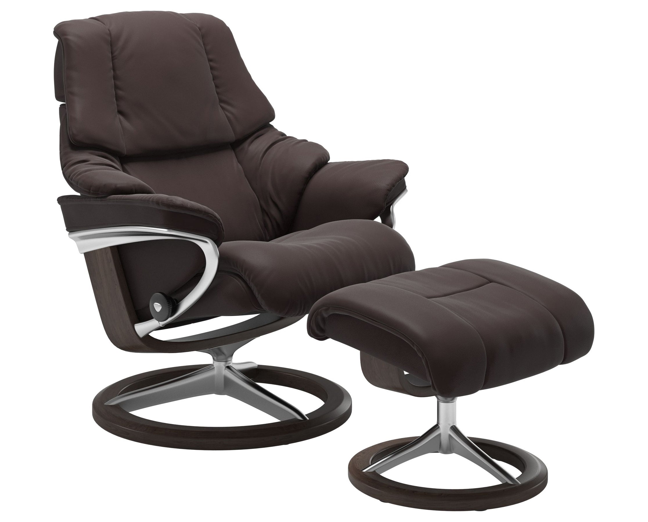 Paloma Leather Chocolate S/M/L and Wenge Base | Stressless Reno Signature Recliner | Valley Ridge Furniture