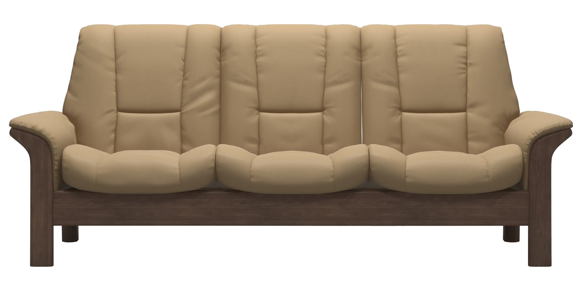 Paloma Leather Sand and Walnut Base | Stressless Windsor 3-Seater Low Back Sofa | Valley Ridge Furniture