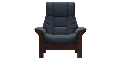 Paloma Leather Oxford Blue and Brown Base | Stressless Windsor High Back Chair | Valley Ridge Furniture
