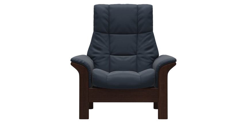 Paloma Leather Oxford Blue and Brown Base | Stressless Windsor High Back Chair | Valley Ridge Furniture