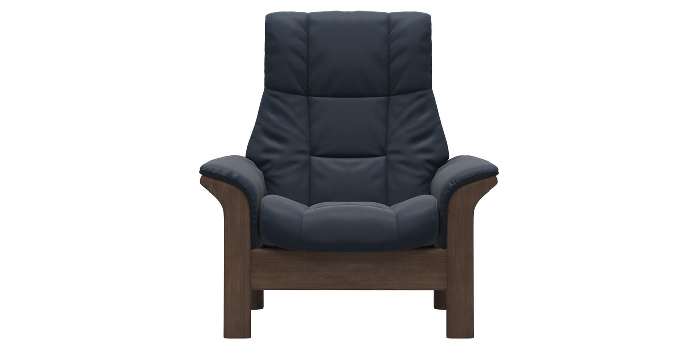 Paloma Leather Oxford Blue and Walnut Base | Stressless Windsor High Back Chair | Valley Ridge Furniture