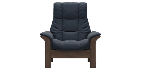Paloma Leather Oxford Blue and Walnut Base | Stressless Windsor High Back Chair | Valley Ridge Furniture