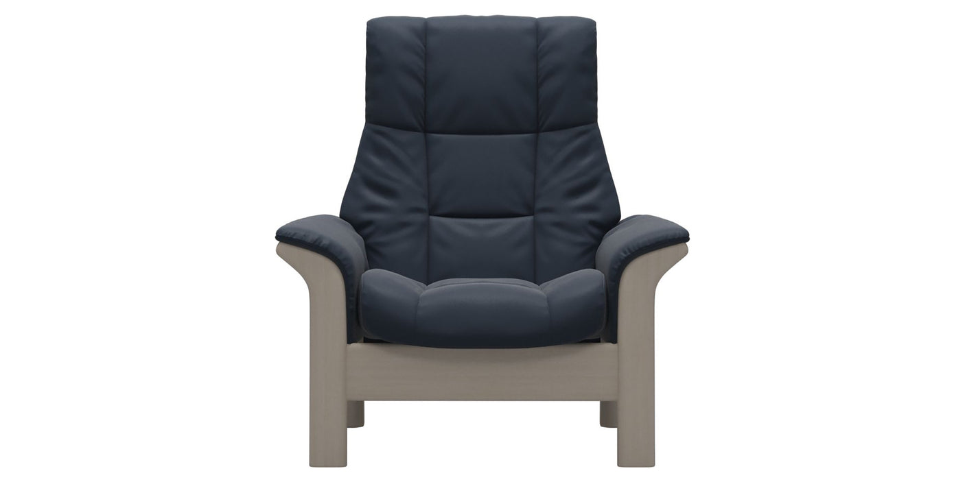 Paloma Leather Oxford Blue and Whitewash Base | Stressless Windsor High Back Chair | Valley Ridge Furniture