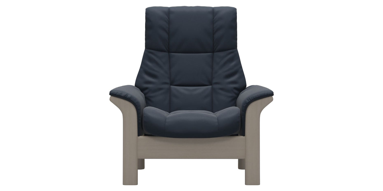 Paloma Leather Oxford Blue and Whitewash Base | Stressless Windsor High Back Chair | Valley Ridge Furniture