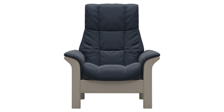 Paloma Leather Oxford Blue and Whitewash Base | Stressless Windsor High Back Chair | Valley Ridge Furniture