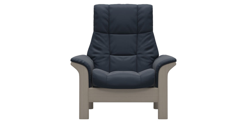 Paloma Leather Oxford Blue and Whitewash Base | Stressless Windsor High Back Chair | Valley Ridge Furniture