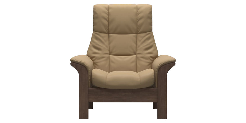 Paloma Leather Sand and Walnut Base | Stressless Windsor High Back Chair | Valley Ridge Furniture
