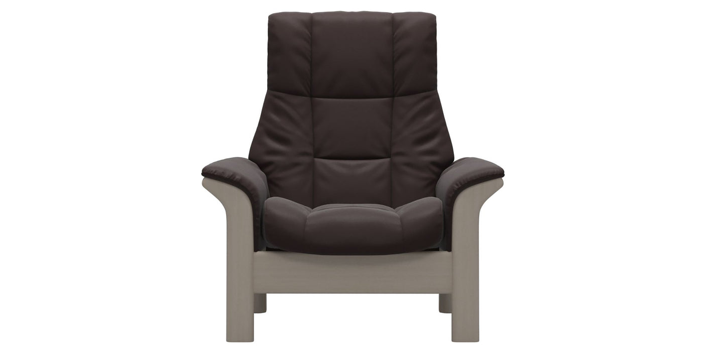 Paloma Leather Chocolate and Whitewash Base | Stressless Windsor High Back Chair | Valley Ridge Furniture