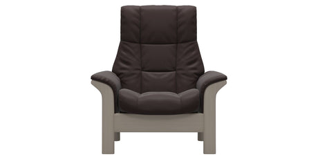 Paloma Leather Chocolate and Whitewash Base | Stressless Windsor High Back Chair | Valley Ridge Furniture