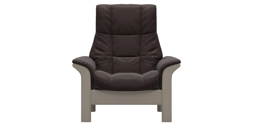Paloma Leather Chocolate and Whitewash Base | Stressless Windsor High Back Chair | Valley Ridge Furniture