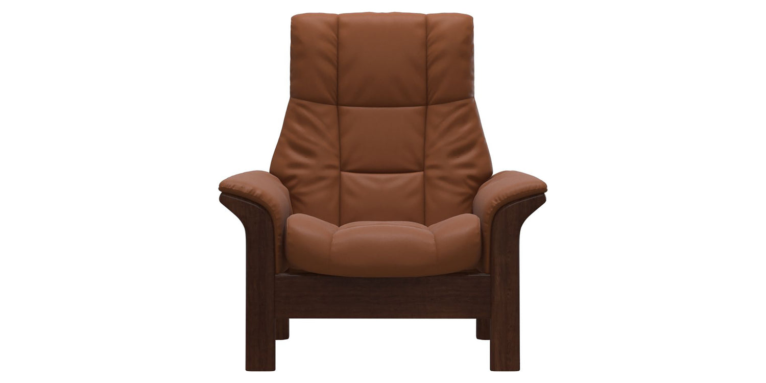 Paloma Leather New Cognac and Brown Base | Stressless Windsor High Back Chair | Valley Ridge Furniture