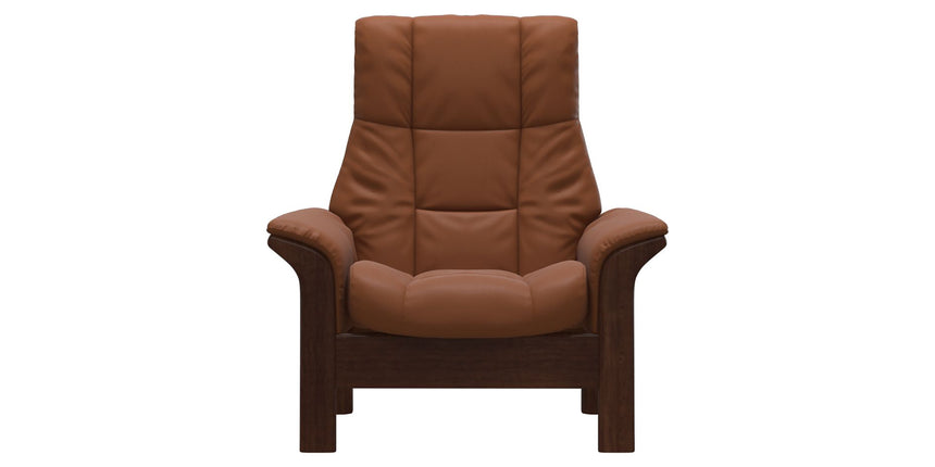Paloma Leather New Cognac and Brown Base | Stressless Windsor High Back Chair | Valley Ridge Furniture