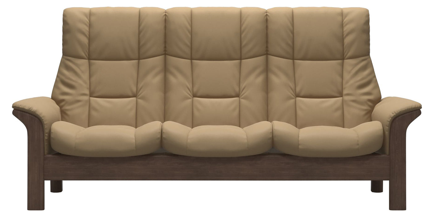 Paloma Leather Sand and Walnut Base | Stressless Windsor 3-Seater High Back Sofa | Valley Ridge Furniture