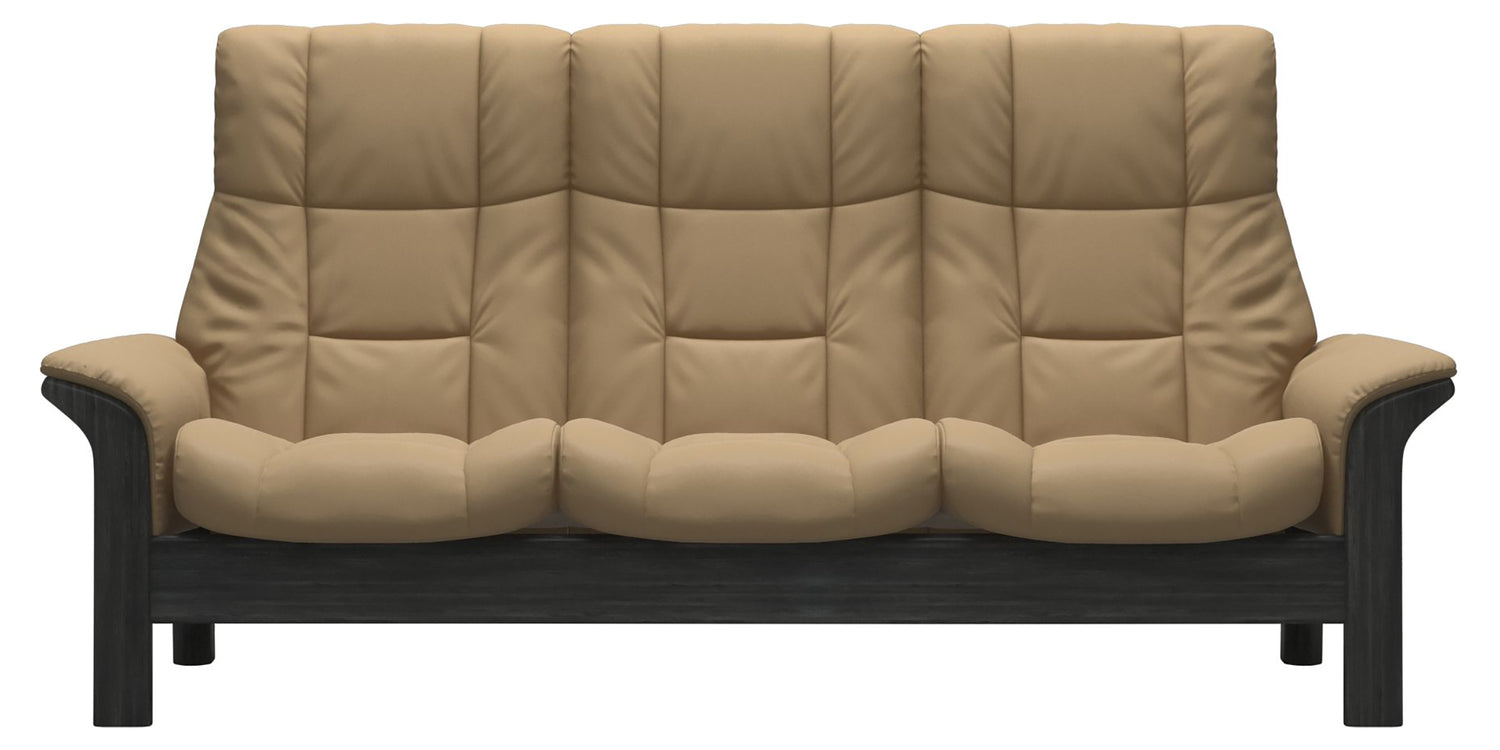Paloma Leather Sand and Grey Base | Stressless Windsor 3-Seater High Back Sofa | Valley Ridge Furniture