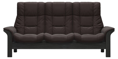 Paloma Leather Chocolate and Grey Base | Stressless Windsor 3-Seater High Back Sofa | Valley Ridge Furniture
