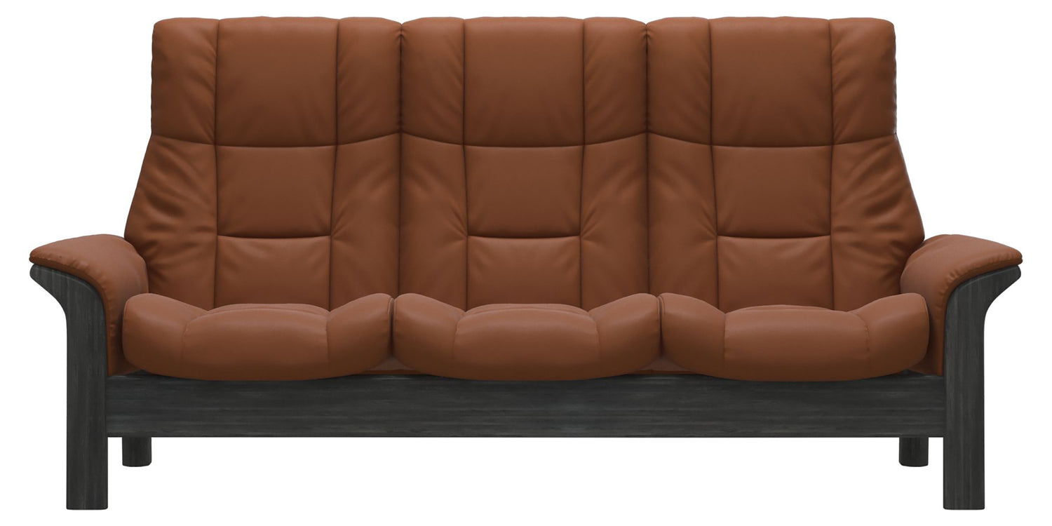 Paloma Leather New Cognac and Grey Base | Stressless Windsor 3-Seater High Back Sofa | Valley Ridge Furniture