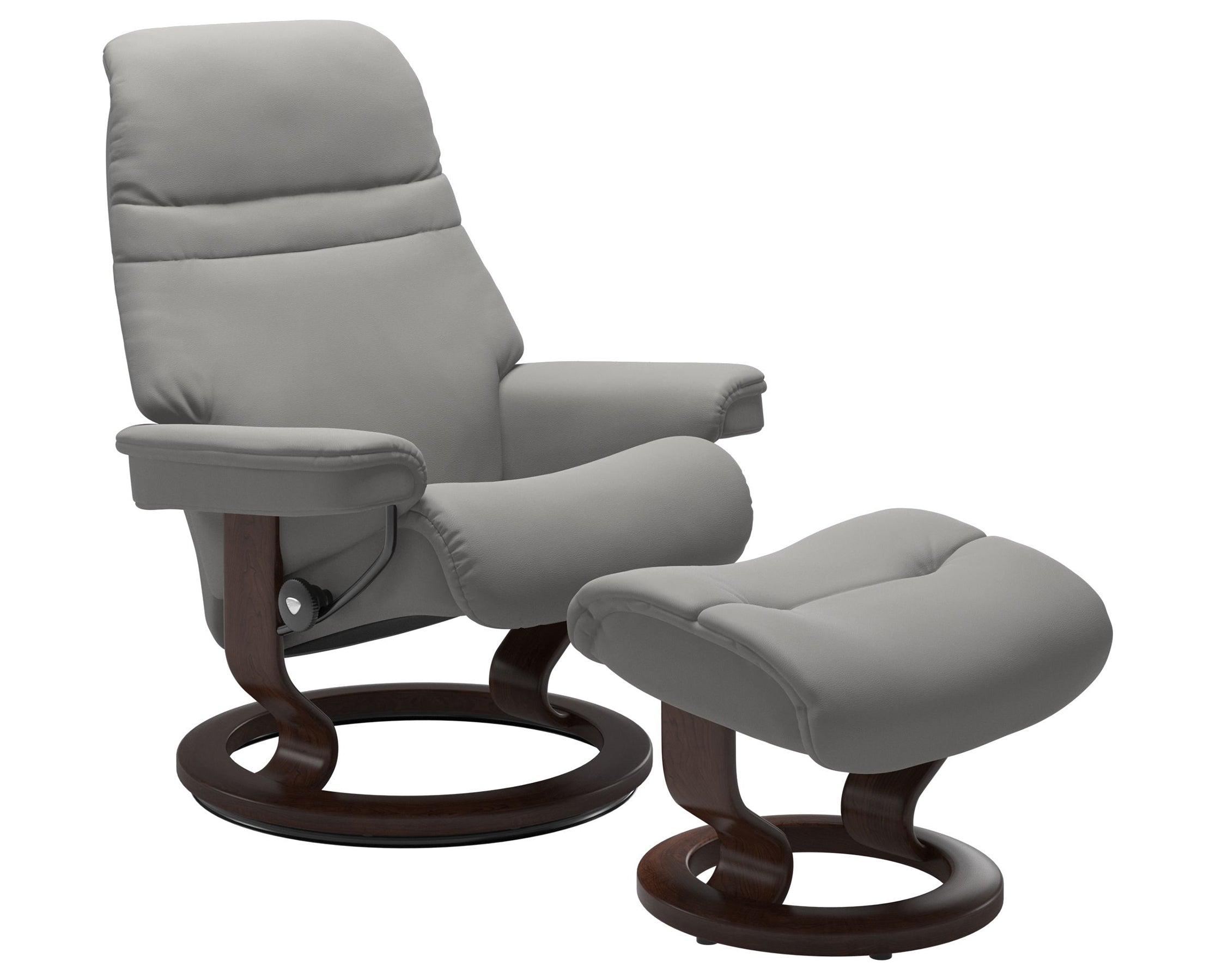 Paloma Leather Silver Grey S/M/L and Brown Base | Stressless Sunrise Classic Recliner | Valley Ridge Furniture