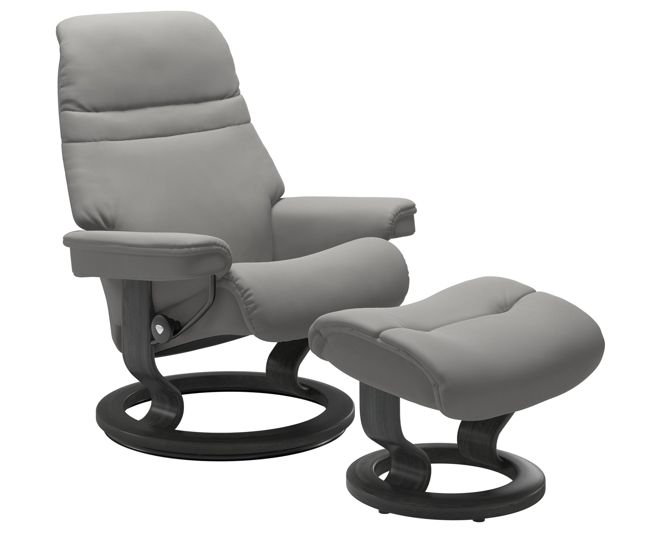 Paloma Leather Silver Grey S/M/L and Grey Base | Stressless Sunrise Classic Recliner | Valley Ridge Furniture